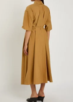 Reversible belted cotton and silk-blend midi dress