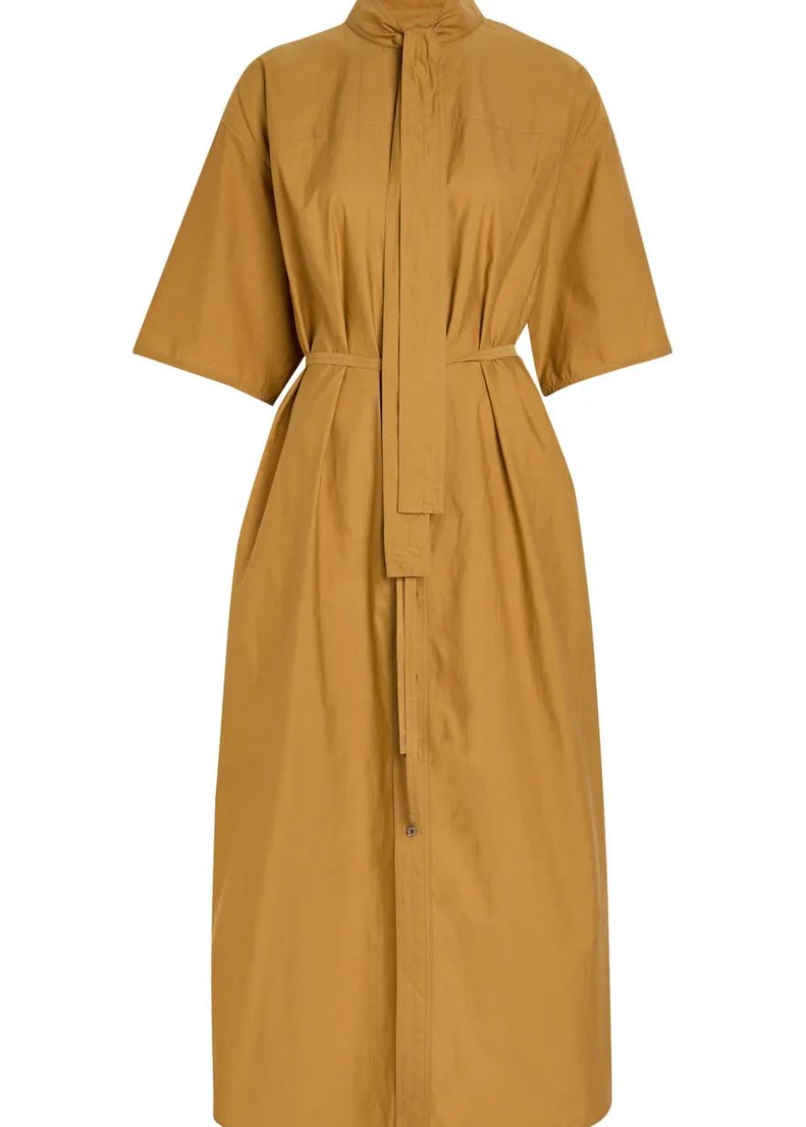Reversible belted cotton and silk-blend midi dress