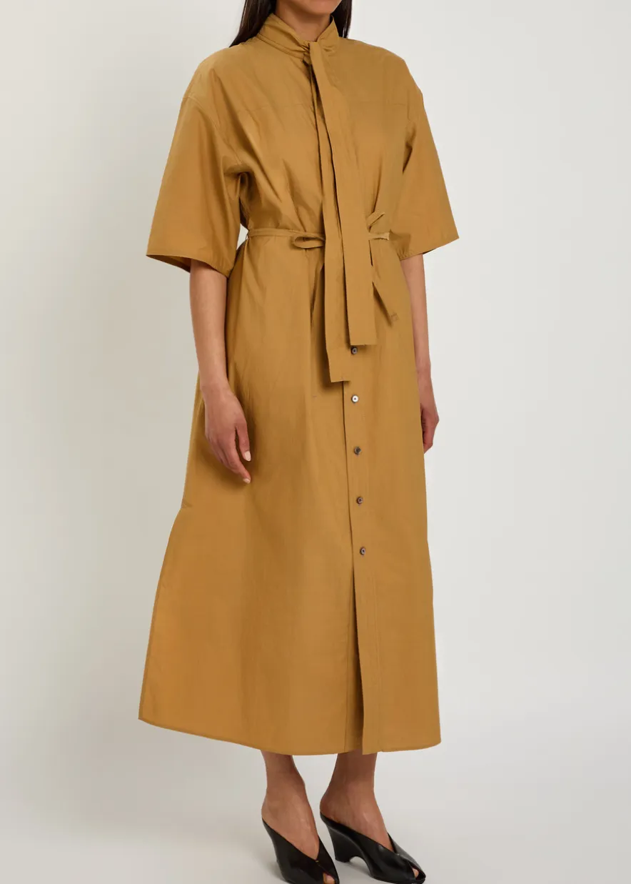 Reversible belted cotton and silk-blend midi dress