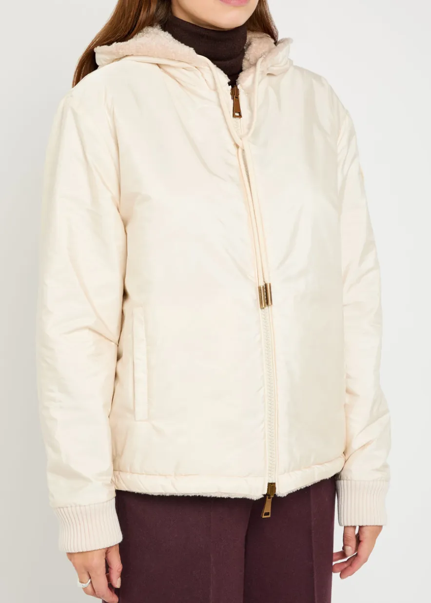 Reversible hooded fleece and shell cardigan