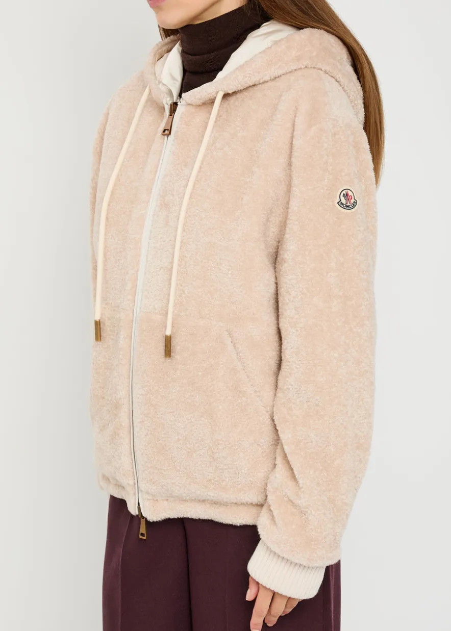 Reversible hooded fleece and shell cardigan