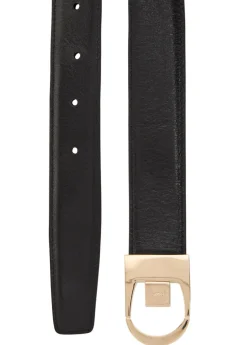 Reversible logo-engraved leather belt