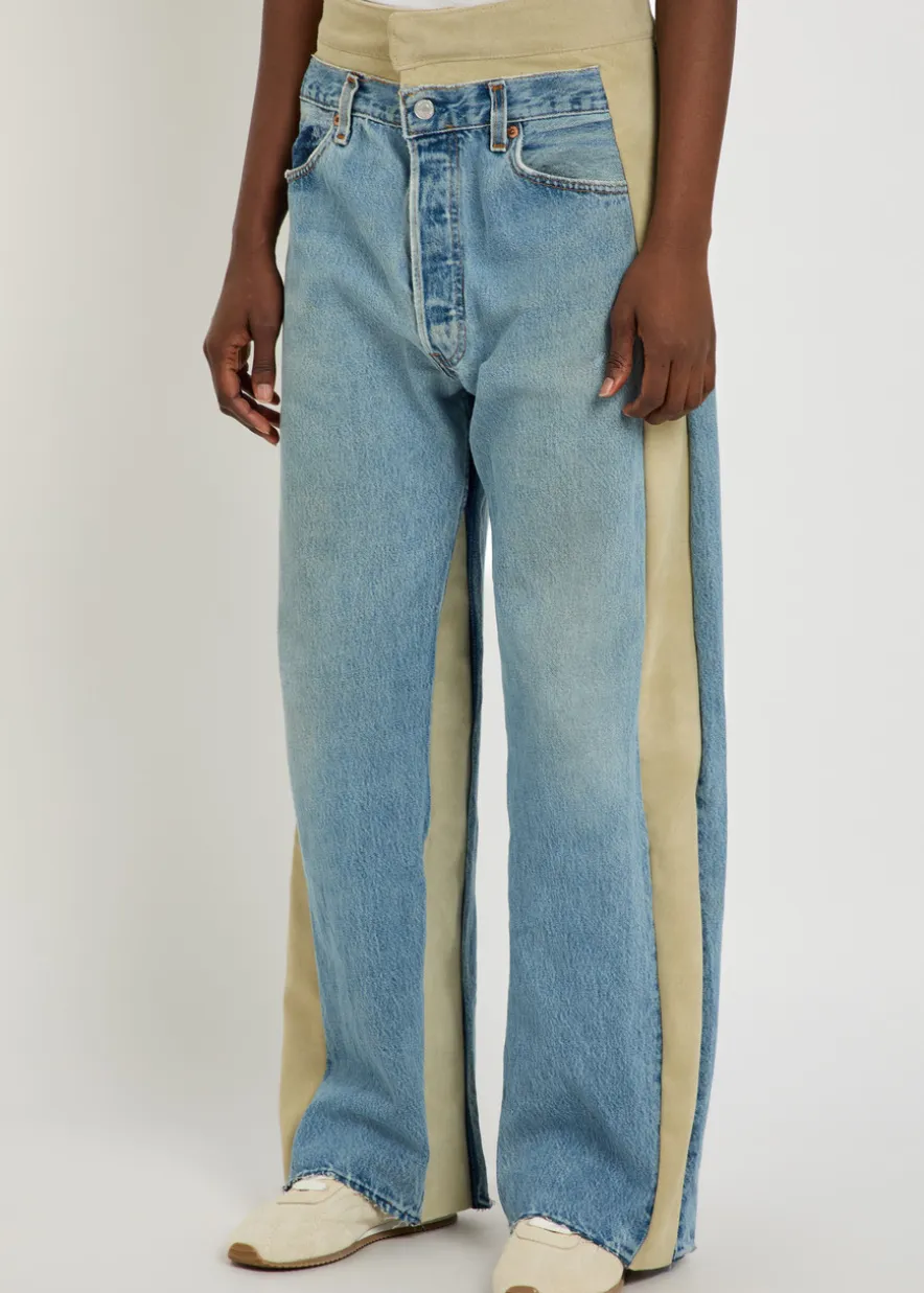 Rework Vintage suede and denim jeans