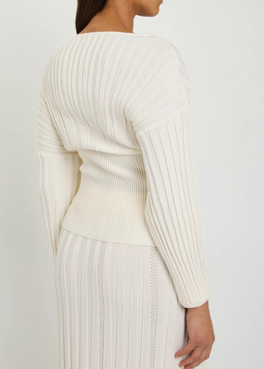 Ribbed batwing knit top