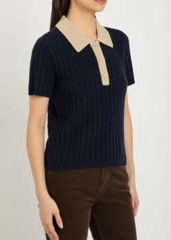 Ribbed cashmere polo top