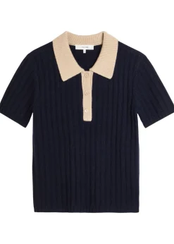 Ribbed cashmere polo top