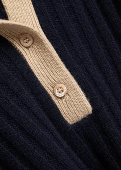 Ribbed cashmere polo top