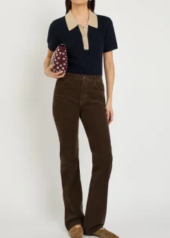 Ribbed cashmere polo top