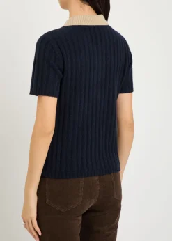 Ribbed cashmere polo top