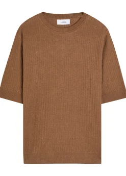 Ribbed fine-knit flax and cotton-blend T-shirt
