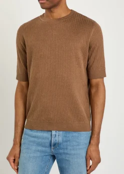 Ribbed fine-knit flax and cotton-blend T-shirt