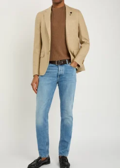 Ribbed fine-knit flax and cotton-blend T-shirt