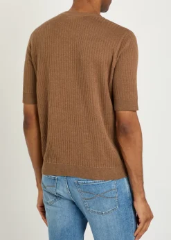 Ribbed fine-knit flax and cotton-blend T-shirt