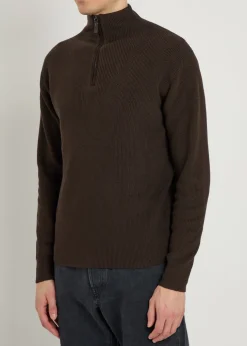 Ribbed half-zip silk and cotton-blend jumper