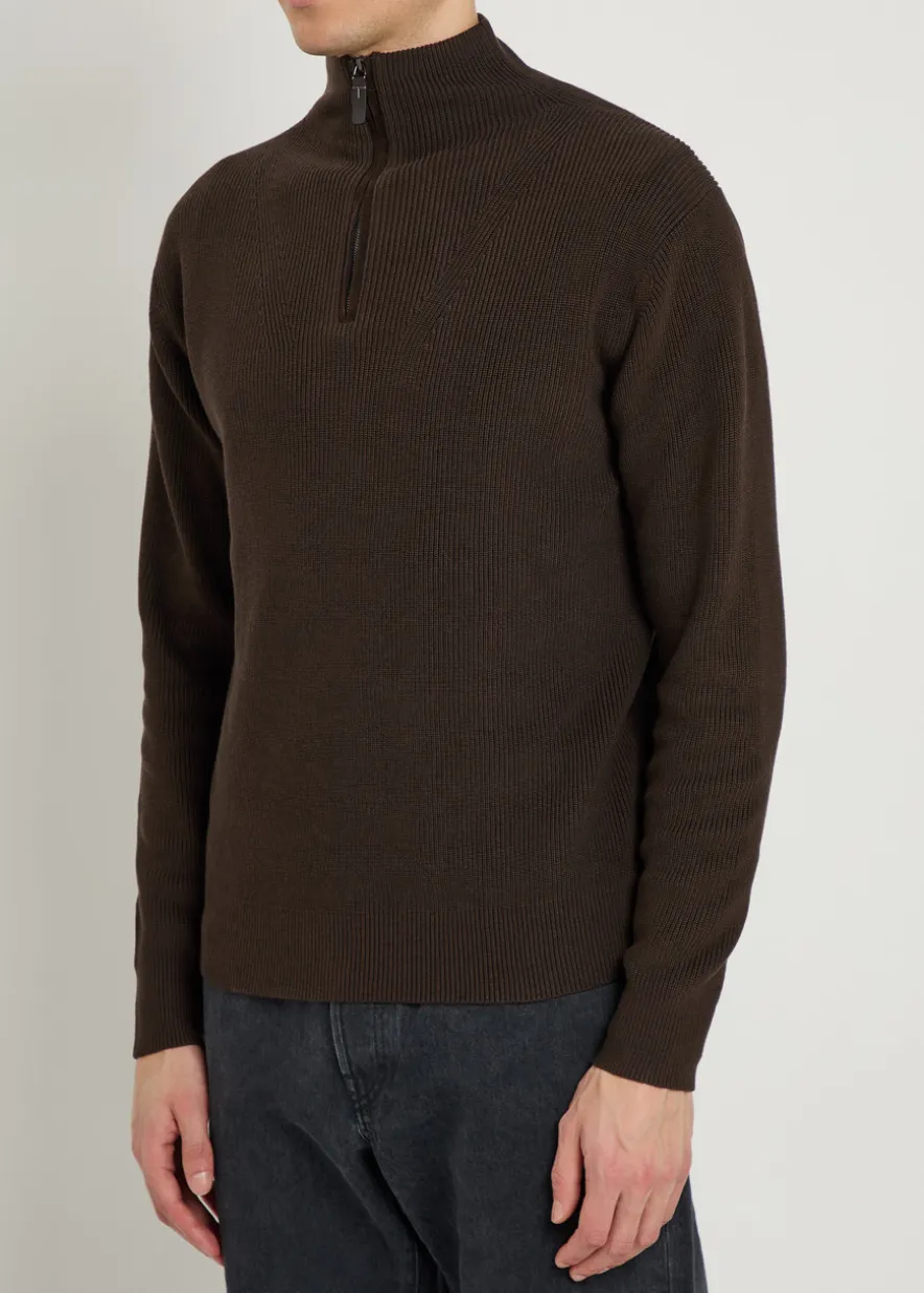 Ribbed half-zip silk and cotton-blend jumper
