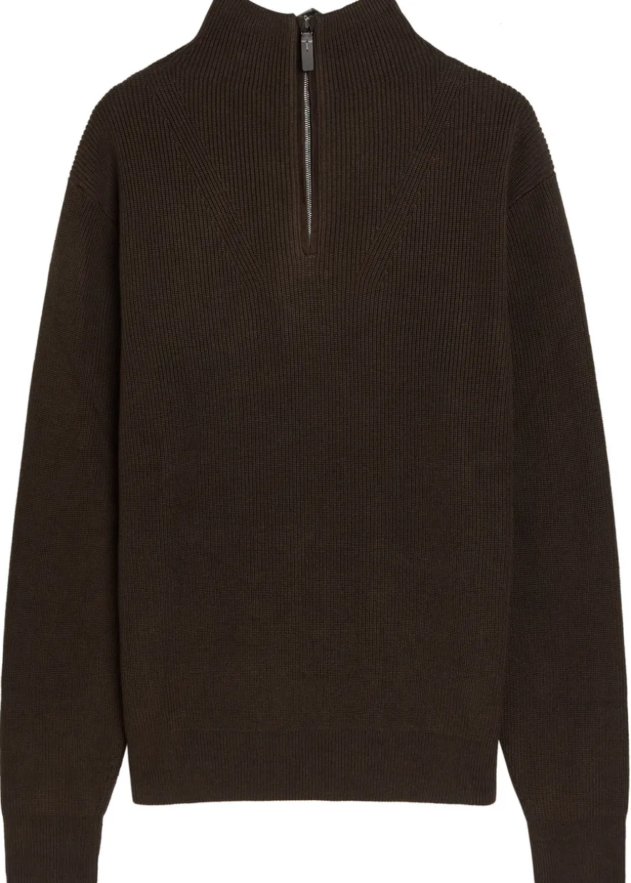 Ribbed half-zip silk and cotton-blend jumper