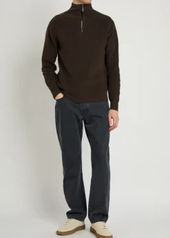 Ribbed half-zip silk and cotton-blend jumper