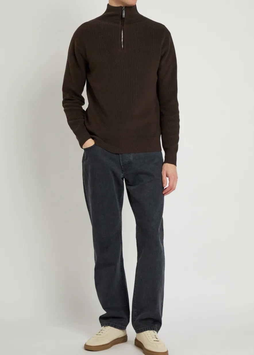 Ribbed half-zip silk and cotton-blend jumper
