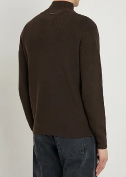 Ribbed half-zip silk and cotton-blend jumper