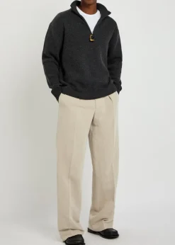 Ribbed half-zip wool and cotton-blend jumper