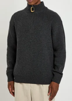 Ribbed half-zip wool and cotton-blend jumper