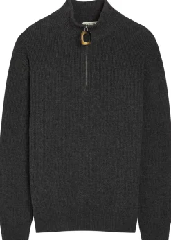 Ribbed half-zip wool and cotton-blend jumper