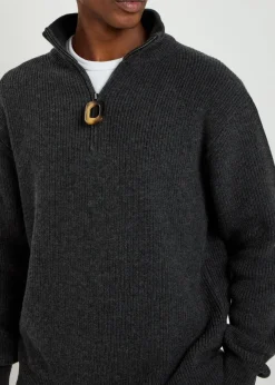 Ribbed half-zip wool and cotton-blend jumper