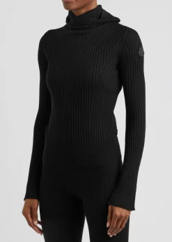 Ribbed hooded wool-blend jumper