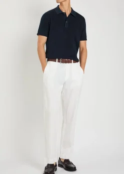 Ribbed knit cotton polo shirt