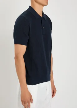 Ribbed knit cotton polo shirt