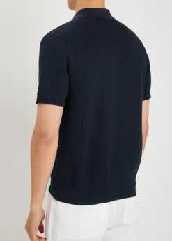 Ribbed knit cotton polo shirt