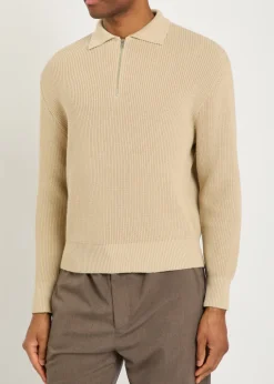 Ribbed knit cotton polo shirt