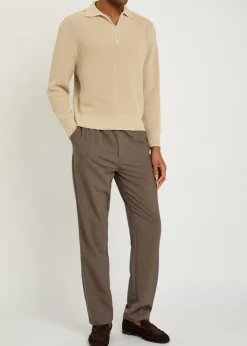 Ribbed knit cotton polo shirt