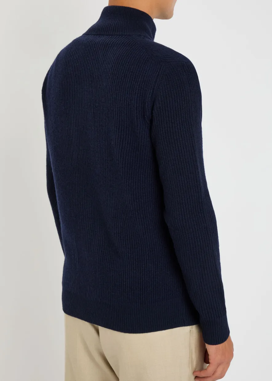 Ribbed-knit wool and cashmere-blend cardigan