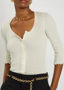 Ribbed lace-trims cotton and silk-blend top