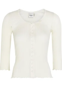 Ribbed lace-trims cotton and silk-blend top