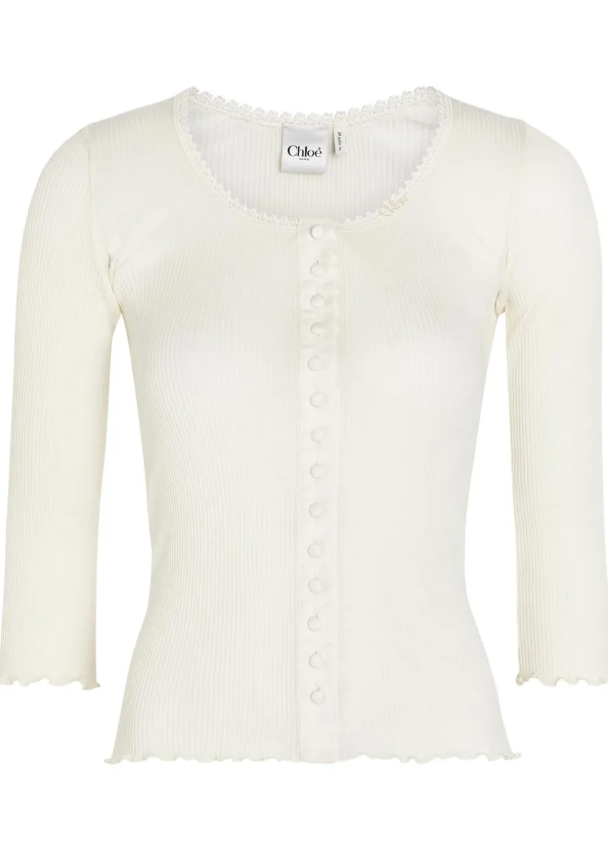 Ribbed lace-trims cotton and silk-blend top
