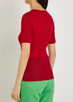 Ribbed logo-embroidered wool T-shirt