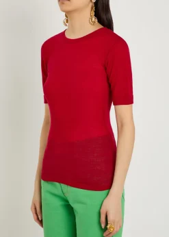 Ribbed logo-embroidered wool T-shirt