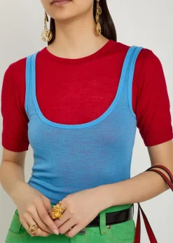 Ribbed logo-embroidered wool T-shirt