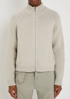 Ribbed merino wool zip-through cardigan