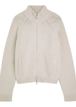 Ribbed merino wool zip-through cardigan