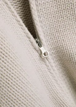 Ribbed merino wool zip-through cardigan