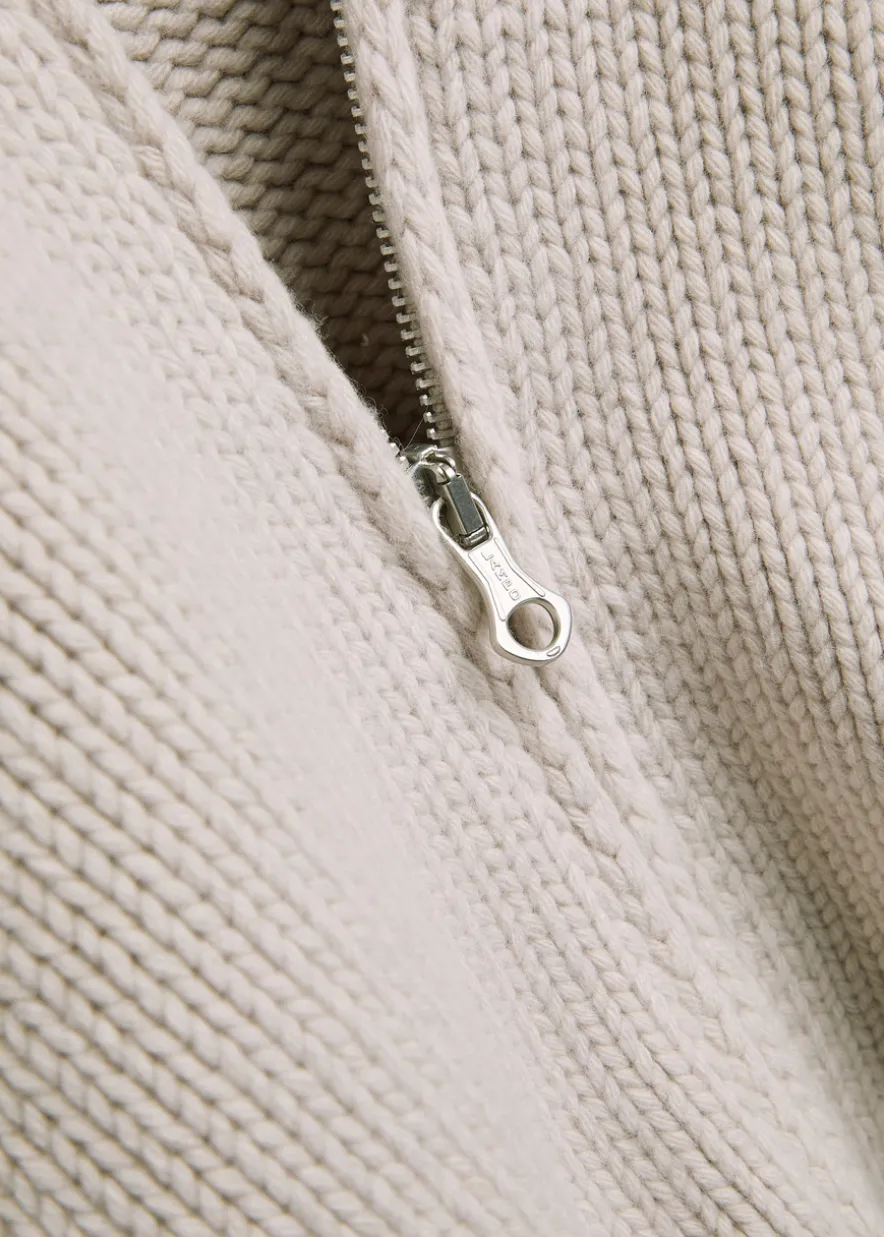 Ribbed merino wool zip-through cardigan