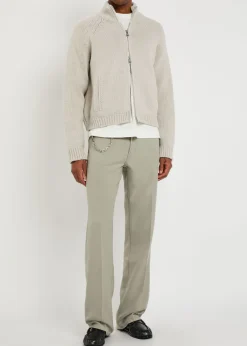 Ribbed merino wool zip-through cardigan