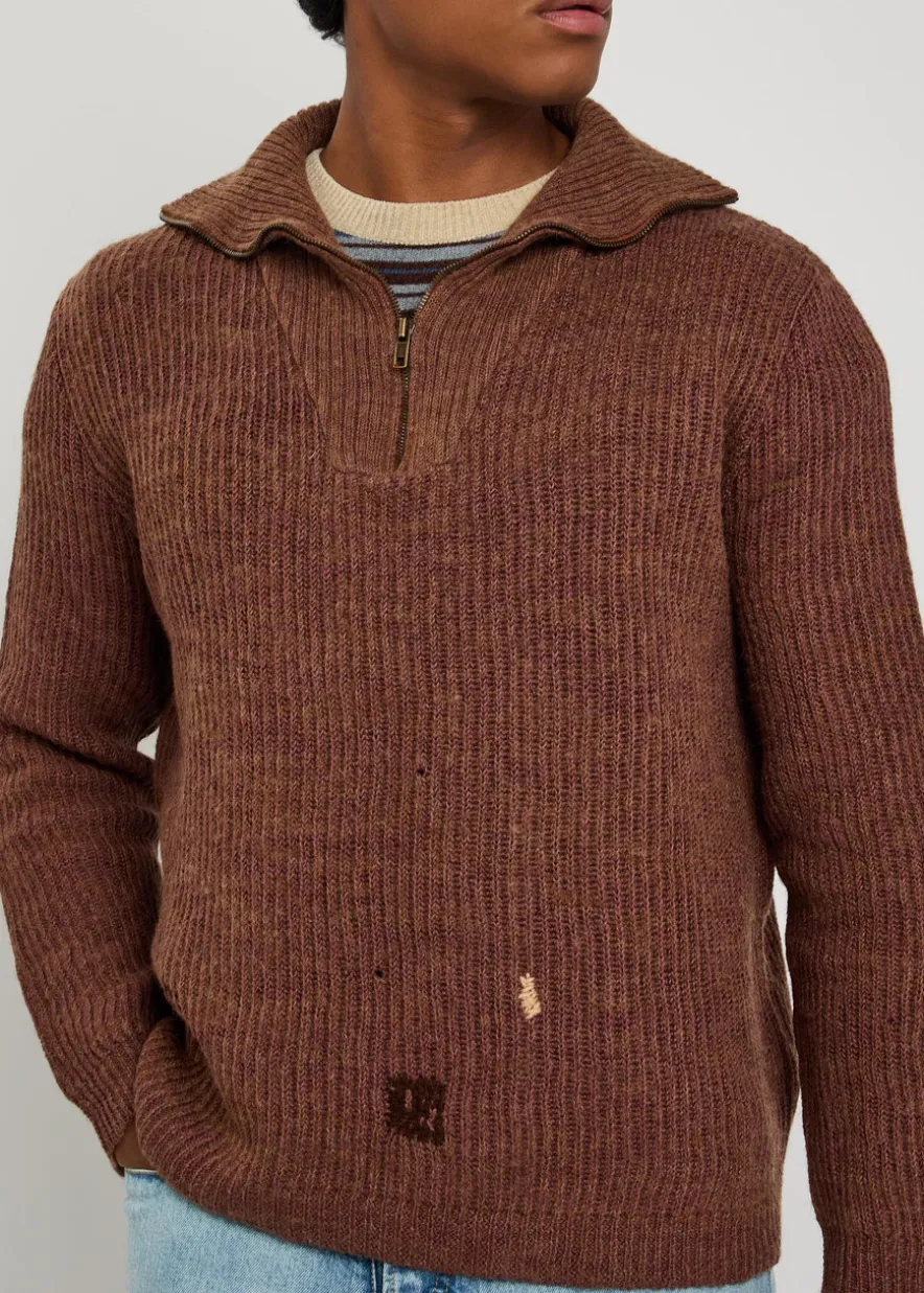 Ribbed wool and linen-blend jumper