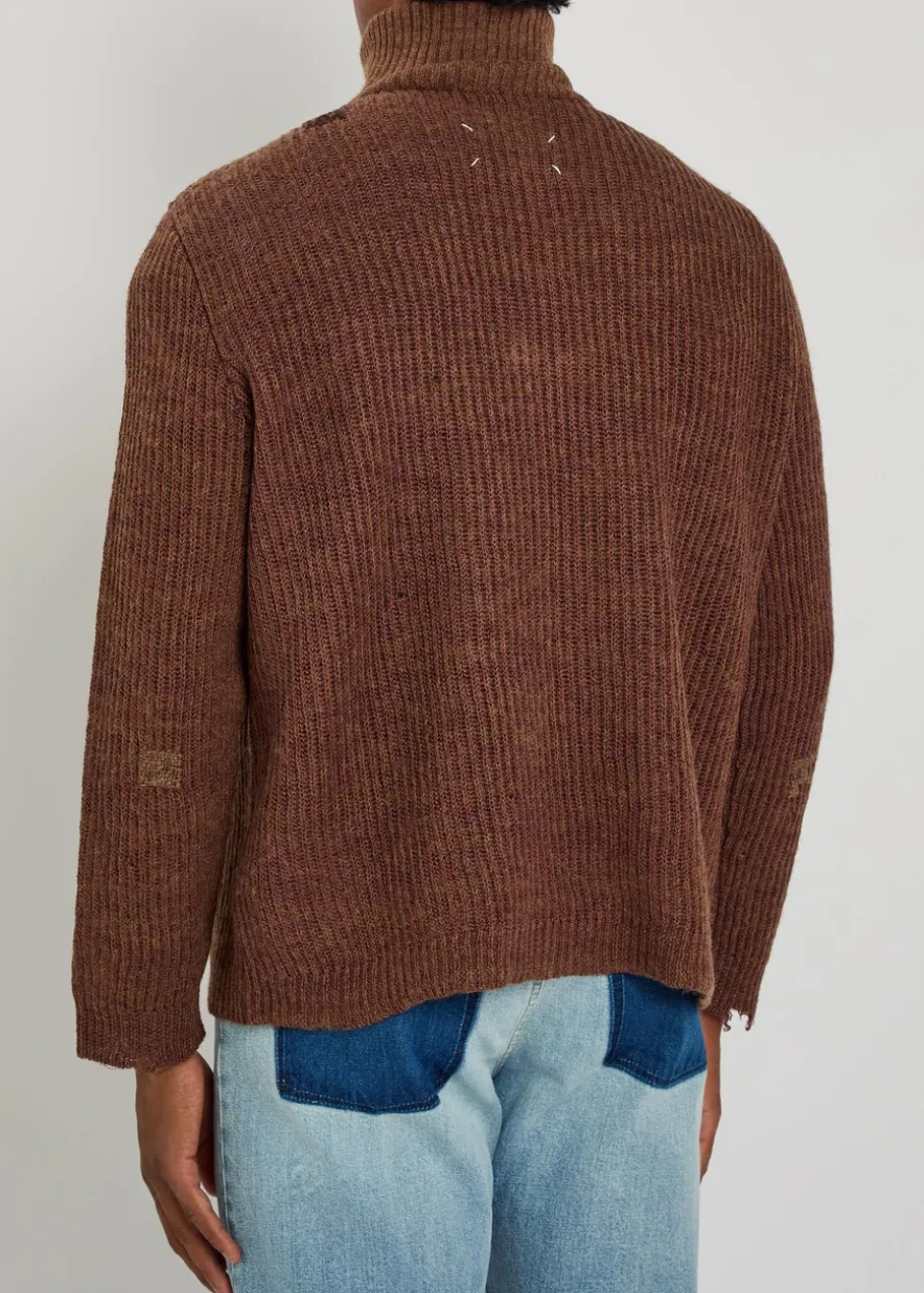 Ribbed wool and linen-blend jumper
