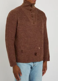 Ribbed wool and linen-blend jumper