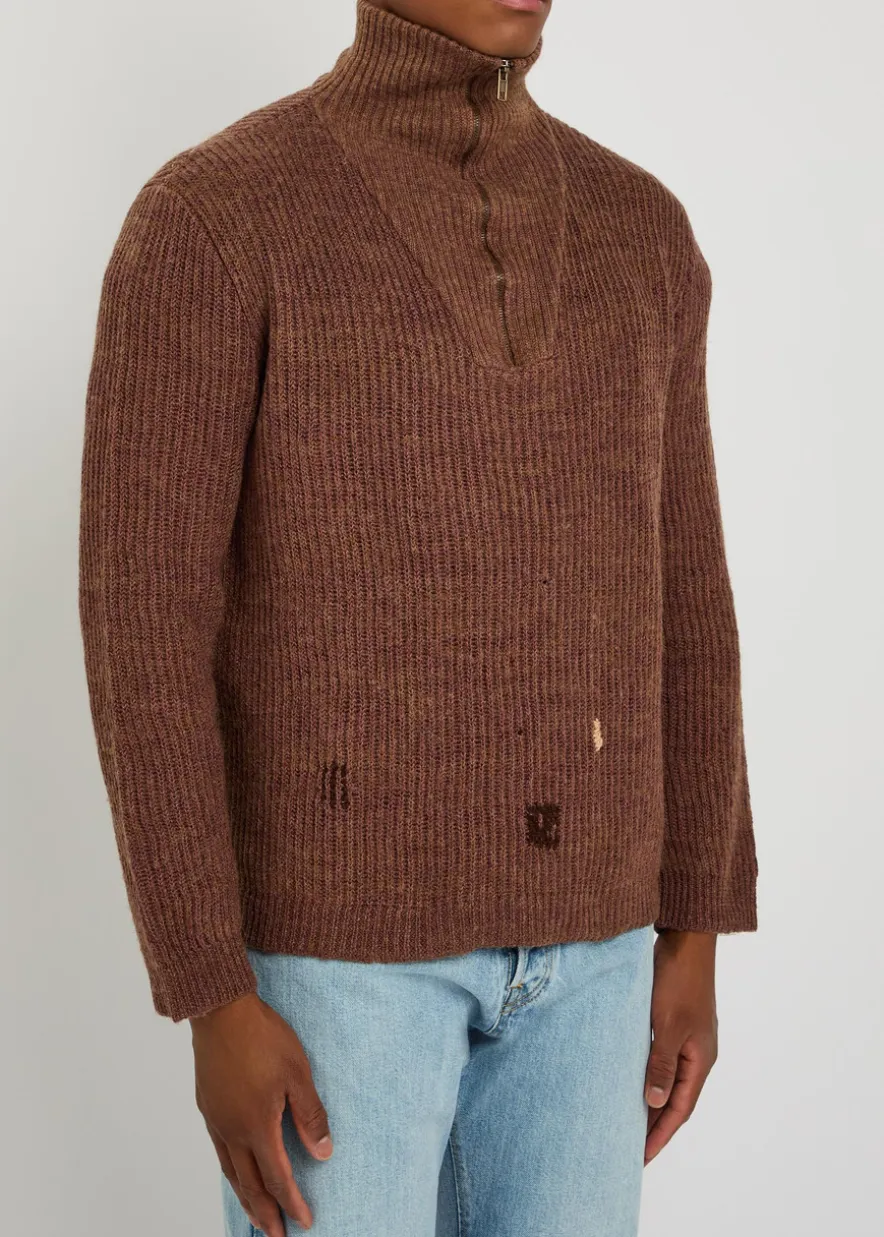 Ribbed wool and linen-blend jumper