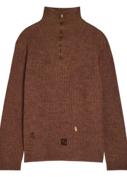 Ribbed wool and linen-blend jumper